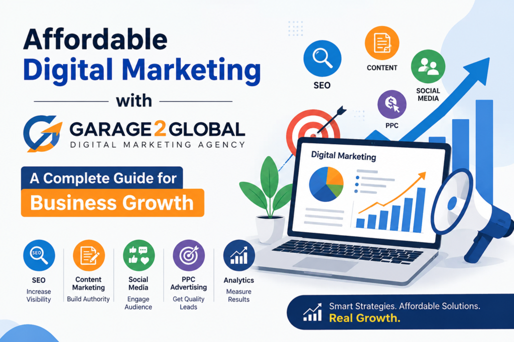 Affordable Digital Marketing with Garage2Global helping businesses grow through SEO, PPC, content marketing, and social media strategies.