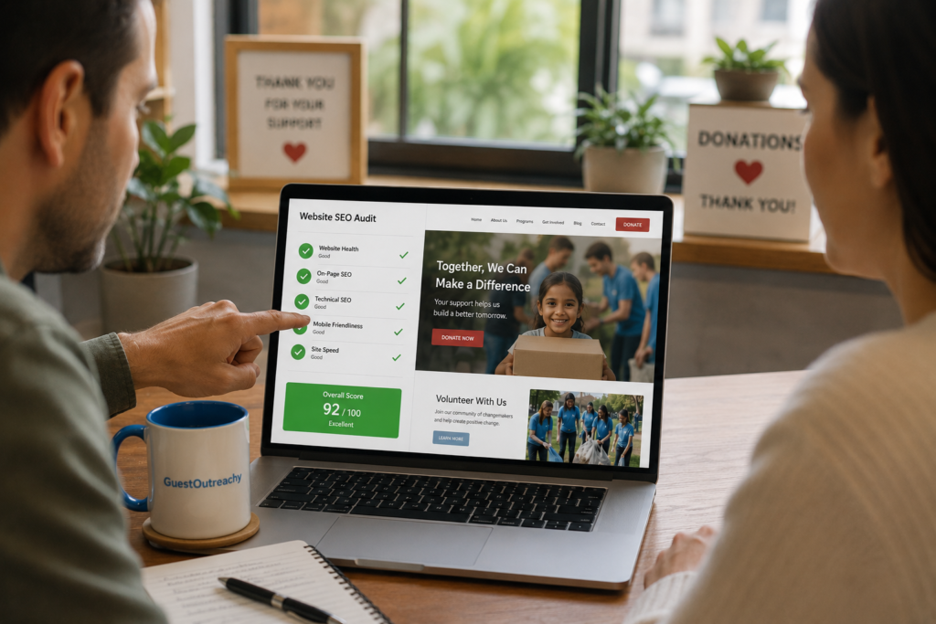 seo audit for charity website checklist showing 92 out of 100 score