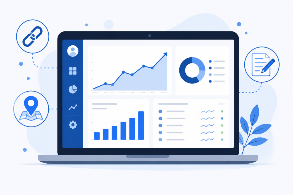 White label SEO services dashboard showing rankings and reporting