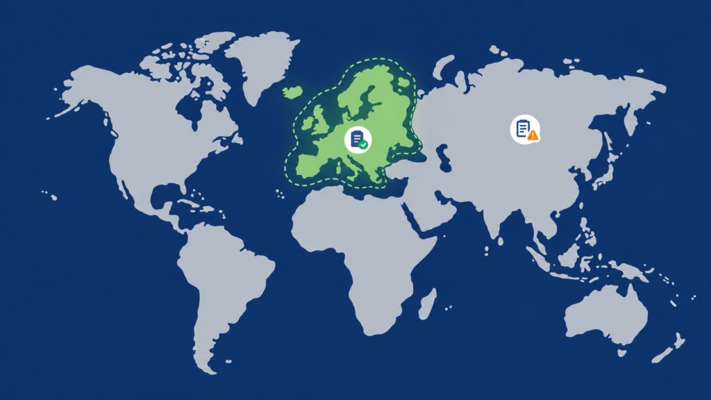 world map highlighting the european region affected by the eea site reputation split policy