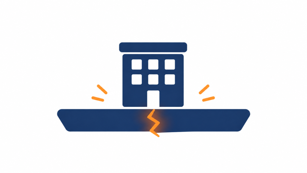 illustration of a building on a cracked platform representing the risk of relying on the eea site reputation split